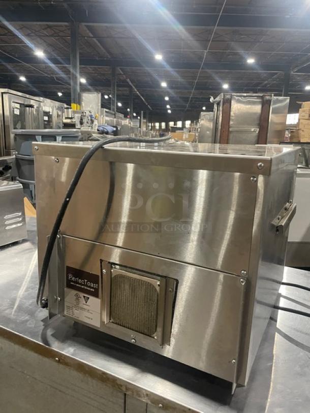 Sitaras PerfecToast Series 28LT commercial conveyor toaster, stainless steel, 208V, electric, on legs, visible serial number 9212.