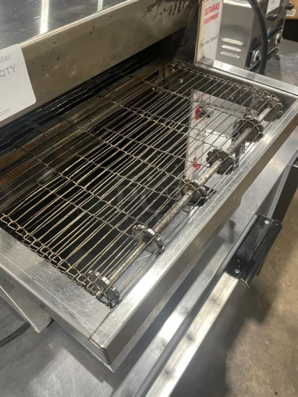 Sitaras PerfecToast Series Model 28LT commercial conveyor toaster, stainless steel, on legs, 208V, in used condition.