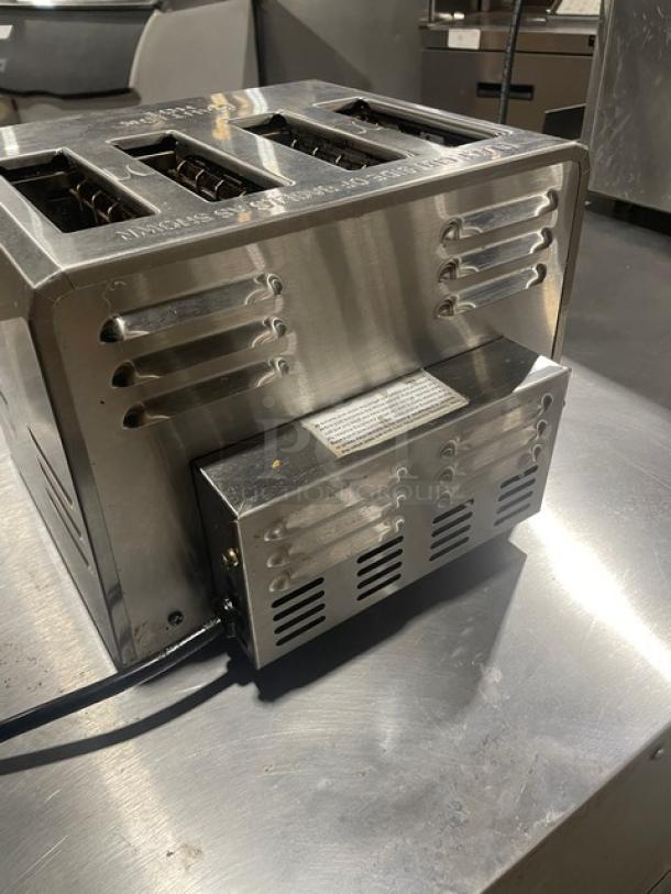 AvaToast CT-100 stainless steel 4-slice toaster, commercial grade, model SN: CK-210812R-199N1, 208V, used condition.