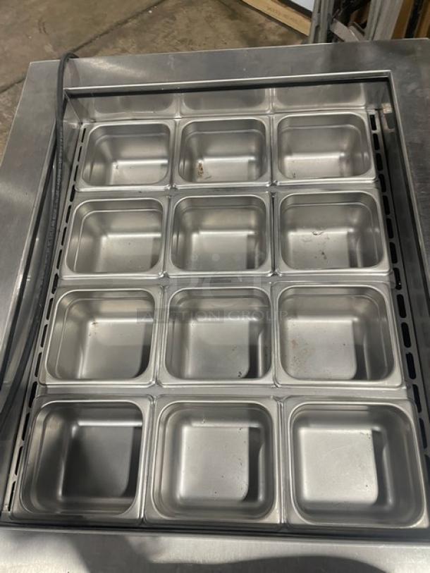 APW Wyott CW-2 refrigerated drop-in cold food well, stainless steel, electric, includes hotel pans, 115V, 1 phase.