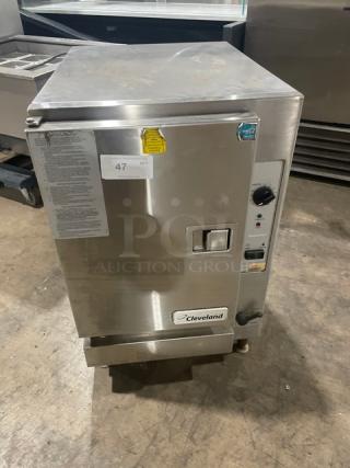 Cleveland Range SteamChef Series Model 22CGT6.1 stainless steel countertop convection steamer, natural gas-powered, Energy Star certified, with built-in pan holding rack. Serial Number: 1310230000068.