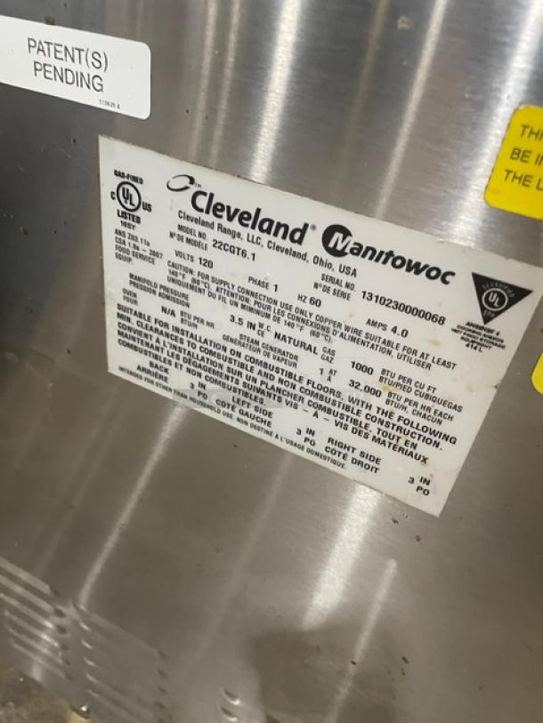 Cleveland Range SteamChef 22CGT6.1 convection steamer, stainless steel, Energy Star certified, with pan rack, serial 1310230000068.