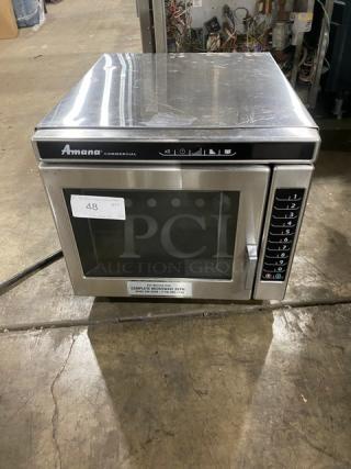 Amana 2014 commercial stainless steel microwave oven, model RC30S2, with programmable touchpad controls, 208/230V.