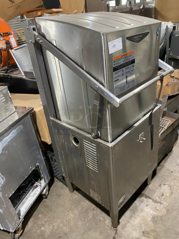 Hoshizaki JWE-620UA-6B stainless steel dishwasher, freestanding, digital panel, Energy Star, 208-230V, 3 Phase, on legs.