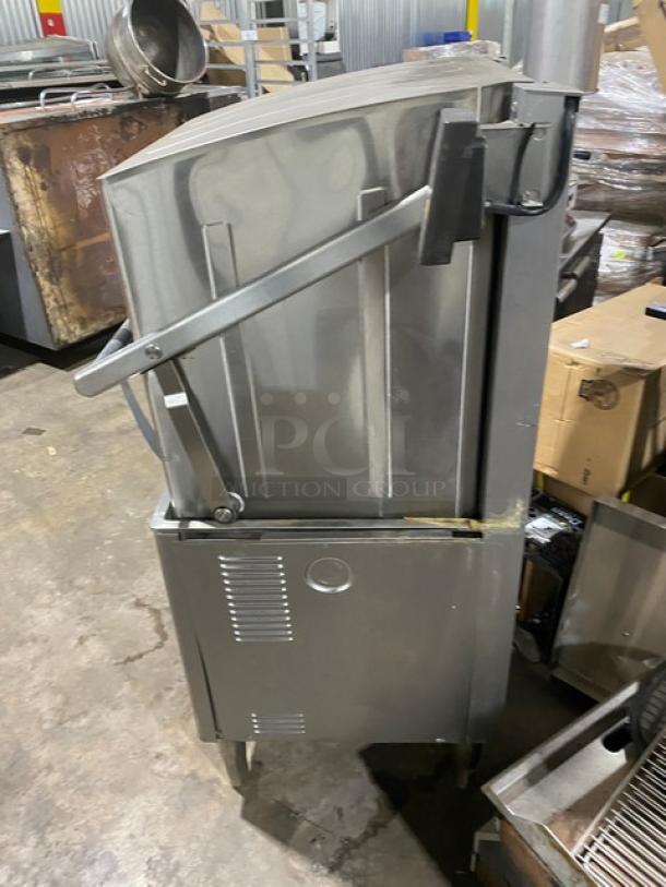 Hoshizaki JWE620UA-6B stainless steel dishwasher, electric powered, high temp jet wash, digital control panel, on legs.