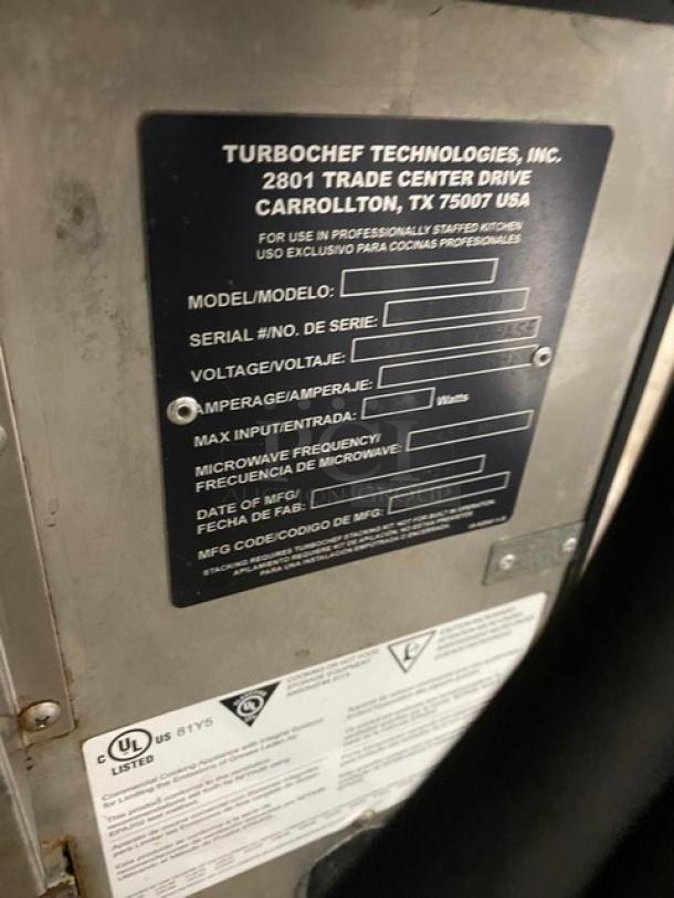 TurboChef NGO ventless rapid cook oven, model NGO, serial NGOTD43530, 208/240V, 1 phase, on legs, with crank bar.