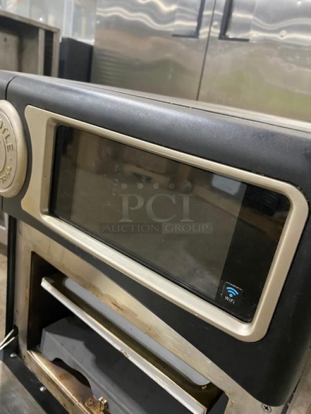 TurboChef NGO ventless rapid cook oven, late model, black, electric, countertop with crank bar, Wi-Fi enabled, 208/240V.