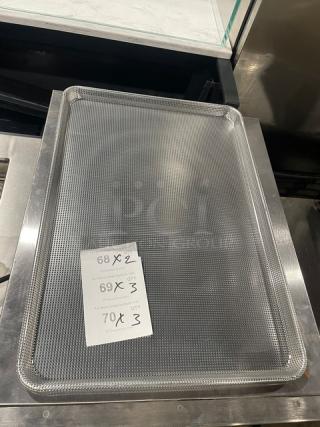 Focus Foodservice Commercial Aluminum Mesh Full-Size Perforated Bun Pan, Model 904692, new condition with visible labels.