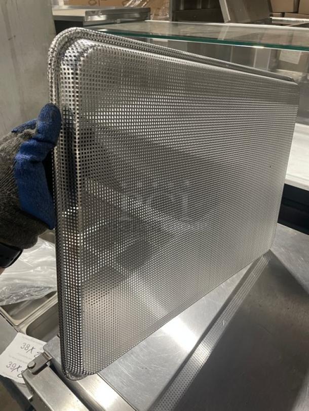 Brand new Focus Foodservice aluminum mesh perforated bun/sheet pan, model 904692, full-size, commercial-grade.