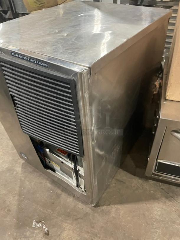 Hoshizaki KM-515MAH ice maker, stainless steel, air-cooled, crescent cuber, commercial-grade, good condition, model KM515MAH.