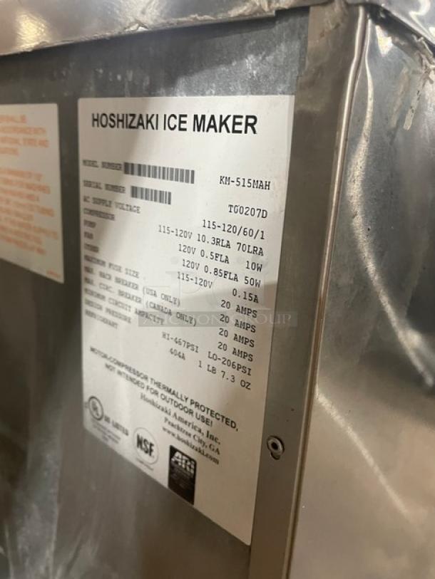 Hoshizaki commercial stainless steel ice maker, model KM-515MAH, electric, air-cooled, 115-120V, 1 phase.