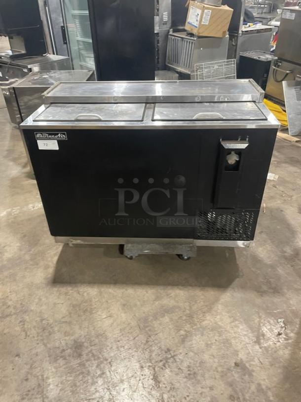 Blue Air BBC50B bottle cooler, black powder-coated, dual stainless steel sliding lids, model BBC-50B, 115V, 1-phase.