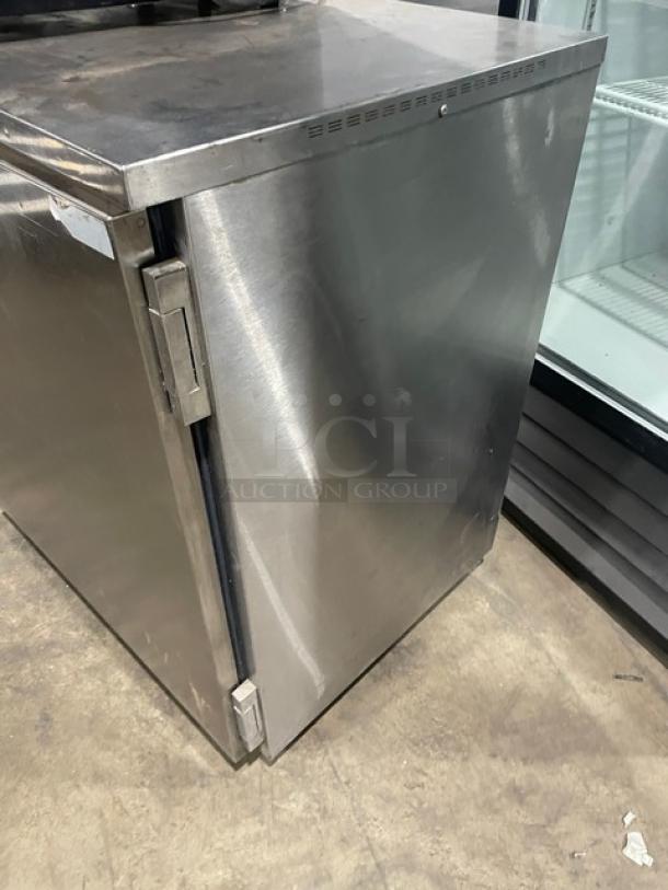 FWE stainless steel electric countertop heated holding cabinet, model HLC-SL1826-8-CHP, with wired racks, on casters.