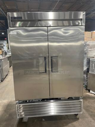 True Commercial T-49 Stainless Steel 2 Door Reach-In Refrigerator with Poly Coated Wire Racks, on casters, 115V, 1 Phase.
