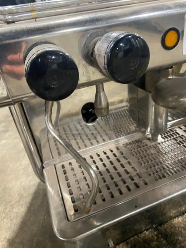 VFA Express twin espresso machine, model CP, stainless steel, with steam wands and drip tray, electric powered, serial 015830S.