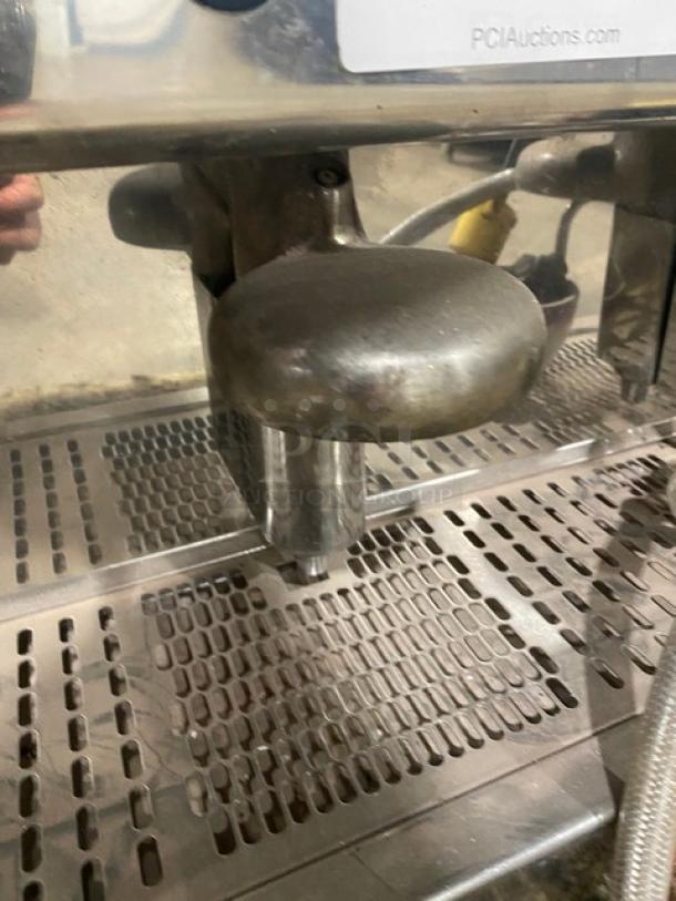 VFA Express Model CP twin espresso machine, stainless steel, with steam wands and drip tray, serial 015830S, 115-220V.