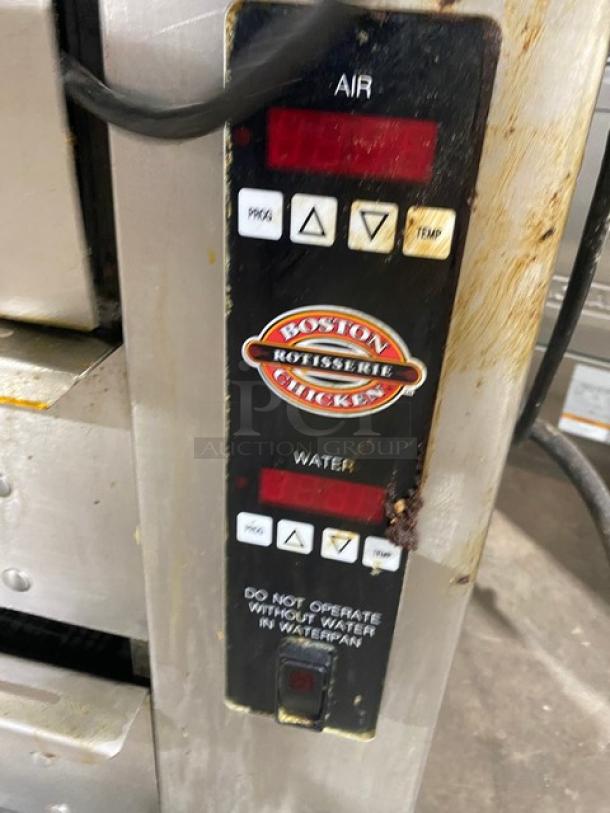 Cleveland Range BMR-32 stainless steel rotisserie convection oven control panel with Boston Chicken logo and settings.