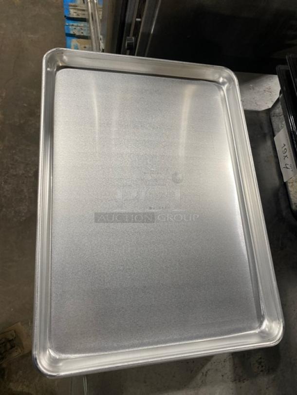 Brand new ABC Manufacturing aluminum 1/2-size sheet pan, model 5321. Commercial grade, pristine condition.