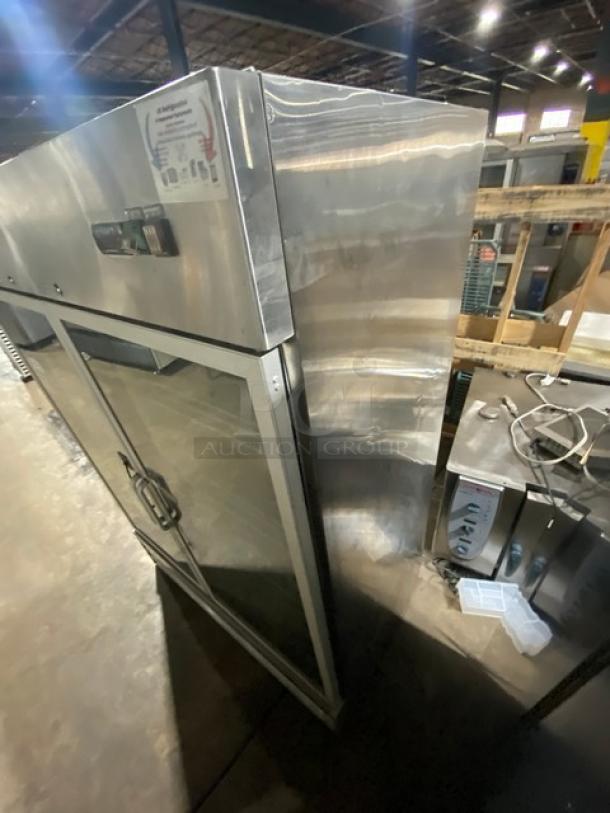 Avantco Commercial Double Glass Door Refrigerator, Model 178SS2RGHC, stainless steel, poly coated wire racks, 115V.