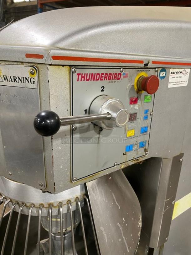 Thunderbird ARM-60PBL planetary mixer, 60-quart, with flat beater, stainless steel bowl, and guard. Model: ARM60PBL, SN: 7001196.