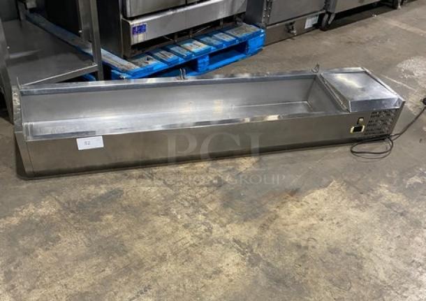 Avantco commercial stainless steel refrigerated countertop prep rail, used condition, features cooling vents, electric cord attached.