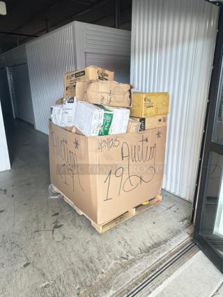 BRAND NEW! MIXED PALLET! ALL IN BOXES! Choice - 20 oz. Coffee Print Poly Paper Hot Cup - 600/Case. OneUp by Choice - White 2-Ply Wide Interfold 6 1/2