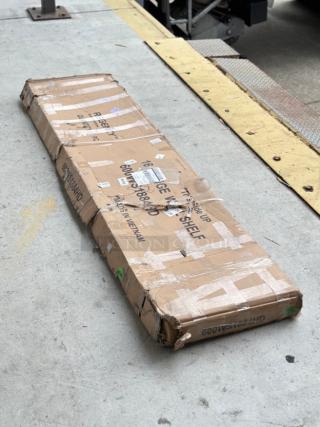 Regency 16-gauge stainless steel wall shelf, model 600WS1884HD, brand new, scratch and dent, packaged in worn box.