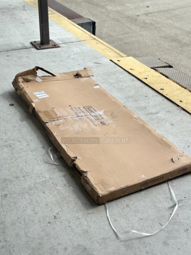Sealed box of Steelton 30"x72" 18-gauge 430 Stainless Steel Open Base Work Table, model 522ETOB3072, slight box damage.