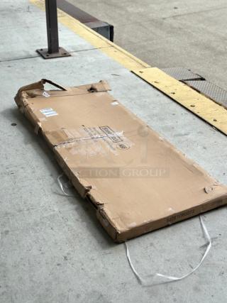 Sealed box of Steelton 30"x72" 18-gauge 430 Stainless Steel Open Base Work Table, model 522ETOB3072, slight box damage.