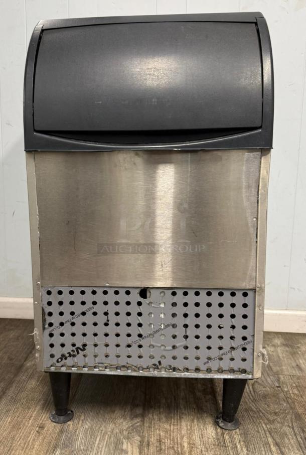 Scotsman CU0920MA-1A ice machine, silver and black, undercounter design, full cube capacity, moderate wear, visible markings.