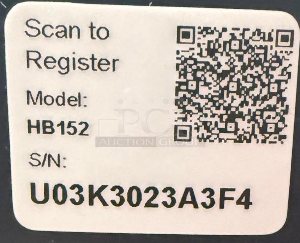 Ninja Foody Blender label with model HB152 and serial number U03K3023A3F4. QR code for registration.