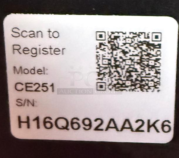 Label with QR code for Ninja CE251 coffee maker, showing model and serial number H16Q692AA2K6 for registration.