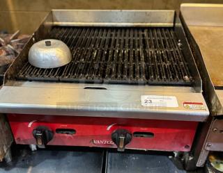 Advantco Radiant Char Broiler, tested and working, features dual controls, metal grill, used condition, label indicates "23".