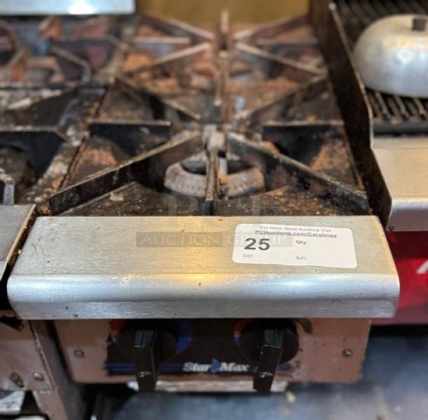 Star stock pot burner, metal, used condition. Visible controls and label indicate item number 25. Fully tested and working.
