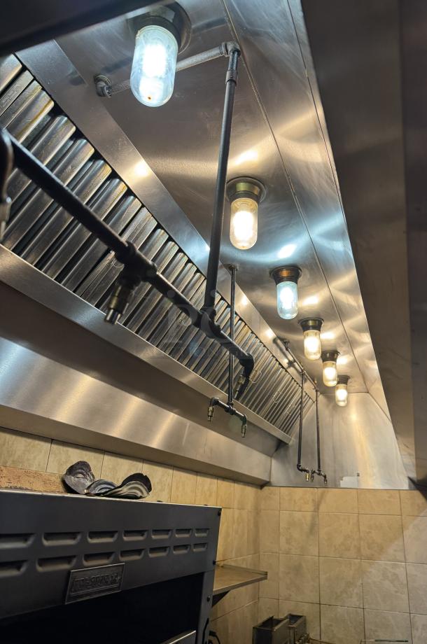 CaptiveAire 13 ft. kitchen hood with fire system, stainless steel, tested and working, installed with lights, excellent condition.