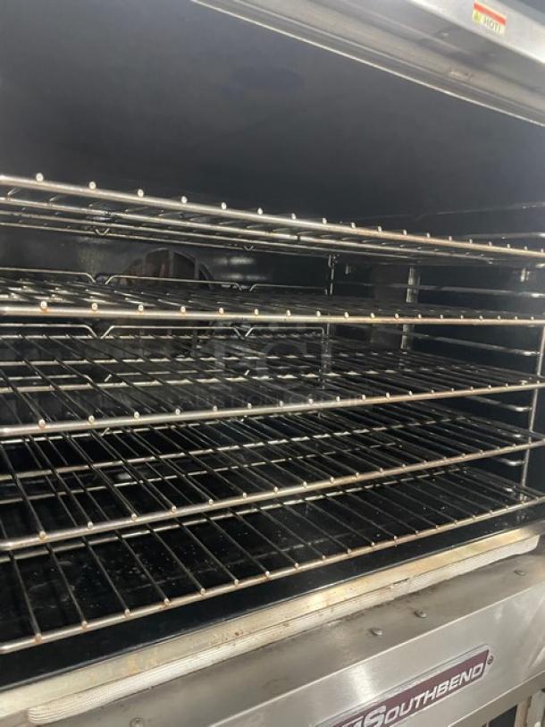 Southbend SL-Series double stacked convection oven, natural gas, stainless steel, Model SLGS/22SC, thermostatic control, wired rack.