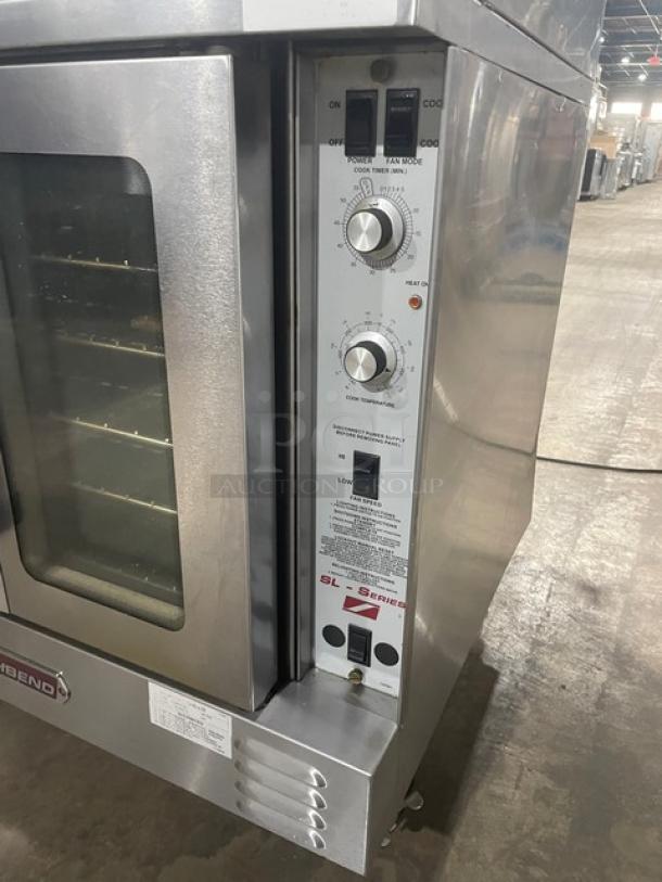 Southbend SL-Series stainless steel double stacked convection oven, Model SLGS/22SC, with thermostatic control and wired rack.