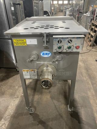 Biro Commercial Electric Powered Ergonomic Meat Mixer/Grinder! With Heavy-Duty Stainless-Steel Hopper & Lid! Model: EMG-32 SN: 6878! 208V 3 Phase! On Casters! - Item #1197476