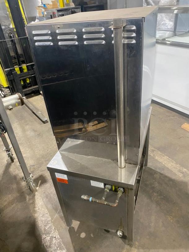 Groen HY-6E commercial stainless steel dual compartment convection steamer. Late model, 480V 3-phase, on legs, with individual controls.