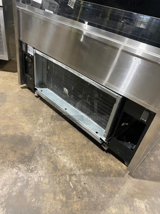 Structural Concepts Oasis Series B42 stainless steel refrigerated display case, multi-tier, open grab-n-go, model 1062076 JU322912, 120V 1 phase.