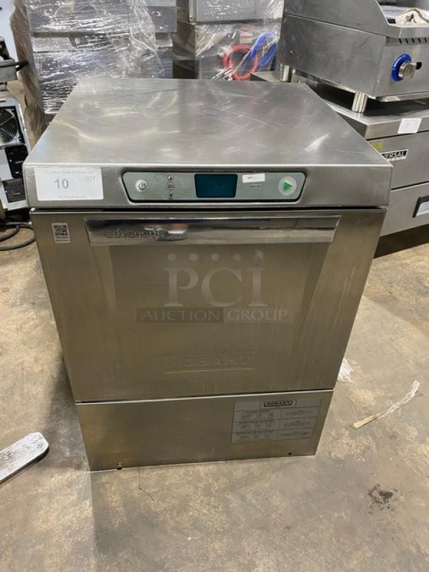 Hobart Advansys LXER stainless steel undercounter dishwasher, Model LXER, with digital controls, peg rack, on legs, like new.