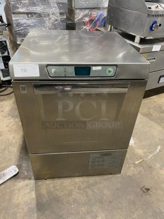Hobart Advansys LXER stainless steel undercounter dishwasher, Model LXER, with digital controls, peg rack, on legs, like new.