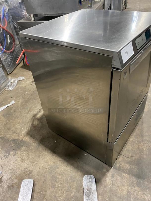 Hobart Advansys LXe Series stainless steel undercounter dishwasher, model LXER, on legs, with full-size peg rack, pristine condition.