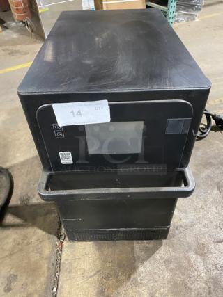 MerryChef Eikon E2S commercial rapid cook oven, black, electric, countertop model, late model, 208/240V, 1 phase, visible label.