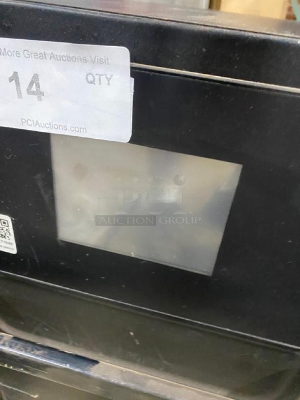 MerryChef Eikon E2S countertop rapid cook oven, black, electric, 208/240V 1 Phase. Good condition, model label visible.