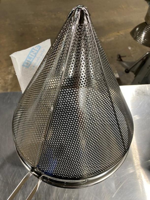 Brand new Update International CC12C 12" stainless steel coarse mesh china cap strainer in pristine condition.