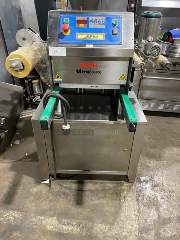 Ilpra Koch UltraSource 400VG stainless steel semi-automatic vacuum tray sealer, Model: 400 V/G, SN: FP7597, on legs, 220V.