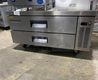 Universal Coolers stainless steel two-drawer refrigerated chef base, model CBI-52, SN 6809260222022806, on casters, 115V.