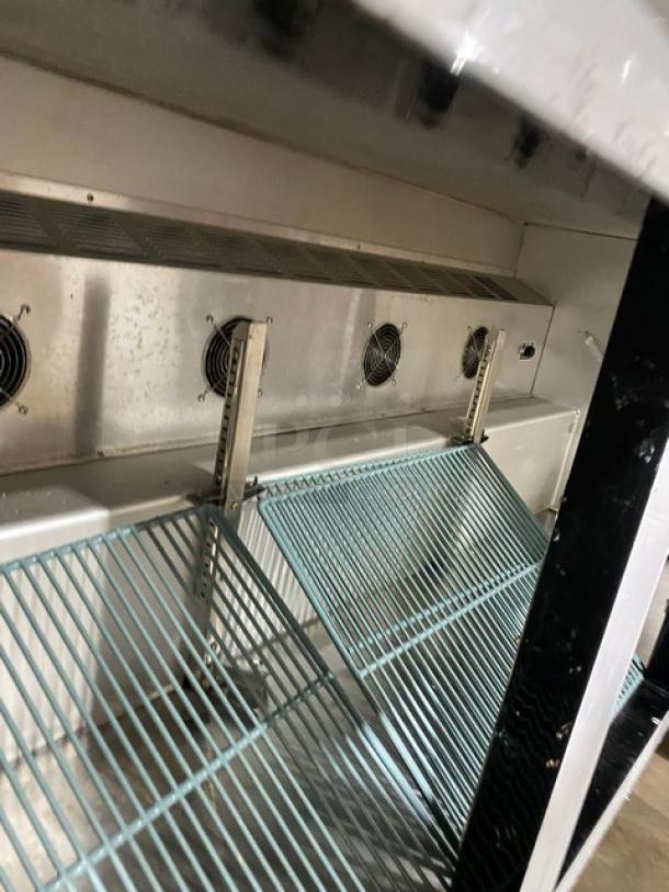 Leader Commercial White 3 Door Refrigerated 72" Lowboy/Worktop Cooler, Model ESLB72, poly coated racks, built-in fans.