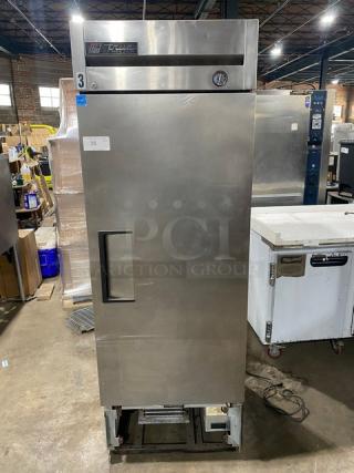 True Commercial Stainless Steel Single Door Reach-In Freezer, Model T-23F, Energy Star Certified, with poly-coated wire rack, SN: 7735473.